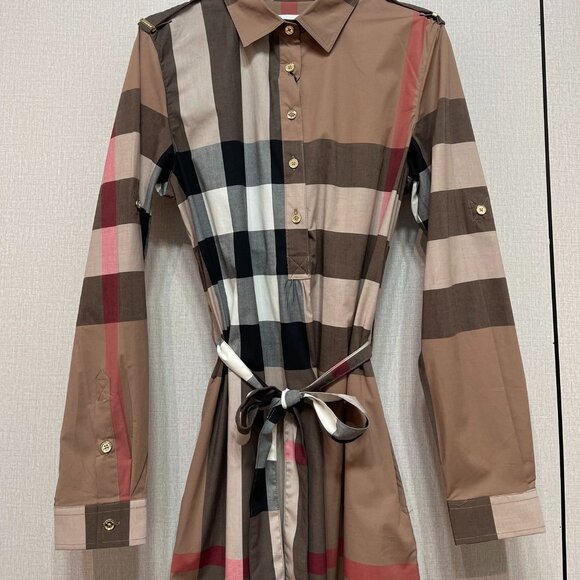 Burberry Plaid Print Knee-Length Dress - Brown Dresses - Picture 2 of 8